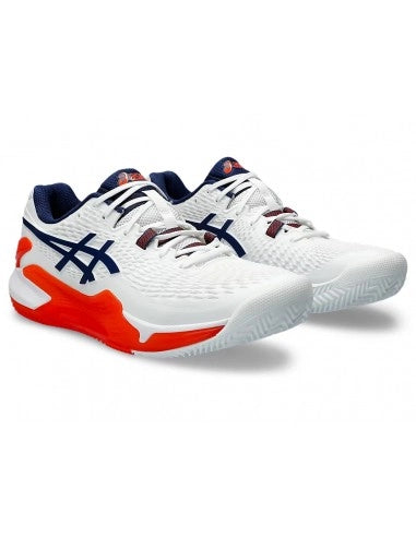 ASICS GEL-RESOLUTION 9 CLAY TENNIS SHOES WHITE/ORANGE