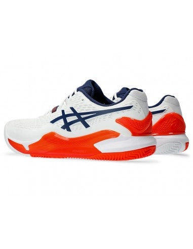 ASICS GEL-RESOLUTION 9 CLAY TENNIS SHOES WHITE/ORANGE