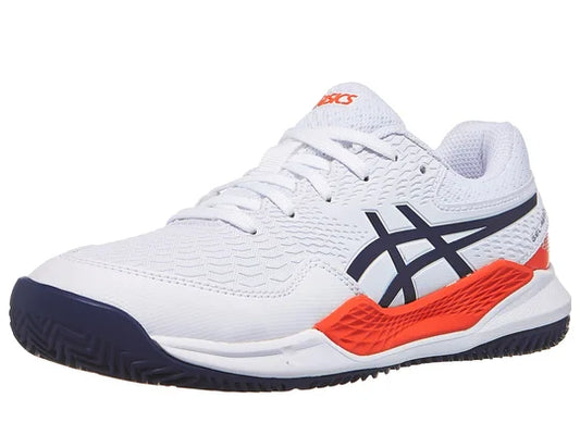 Asics Gel Resolution 9 GS Clay White/Blue Junior Tennis Shoe