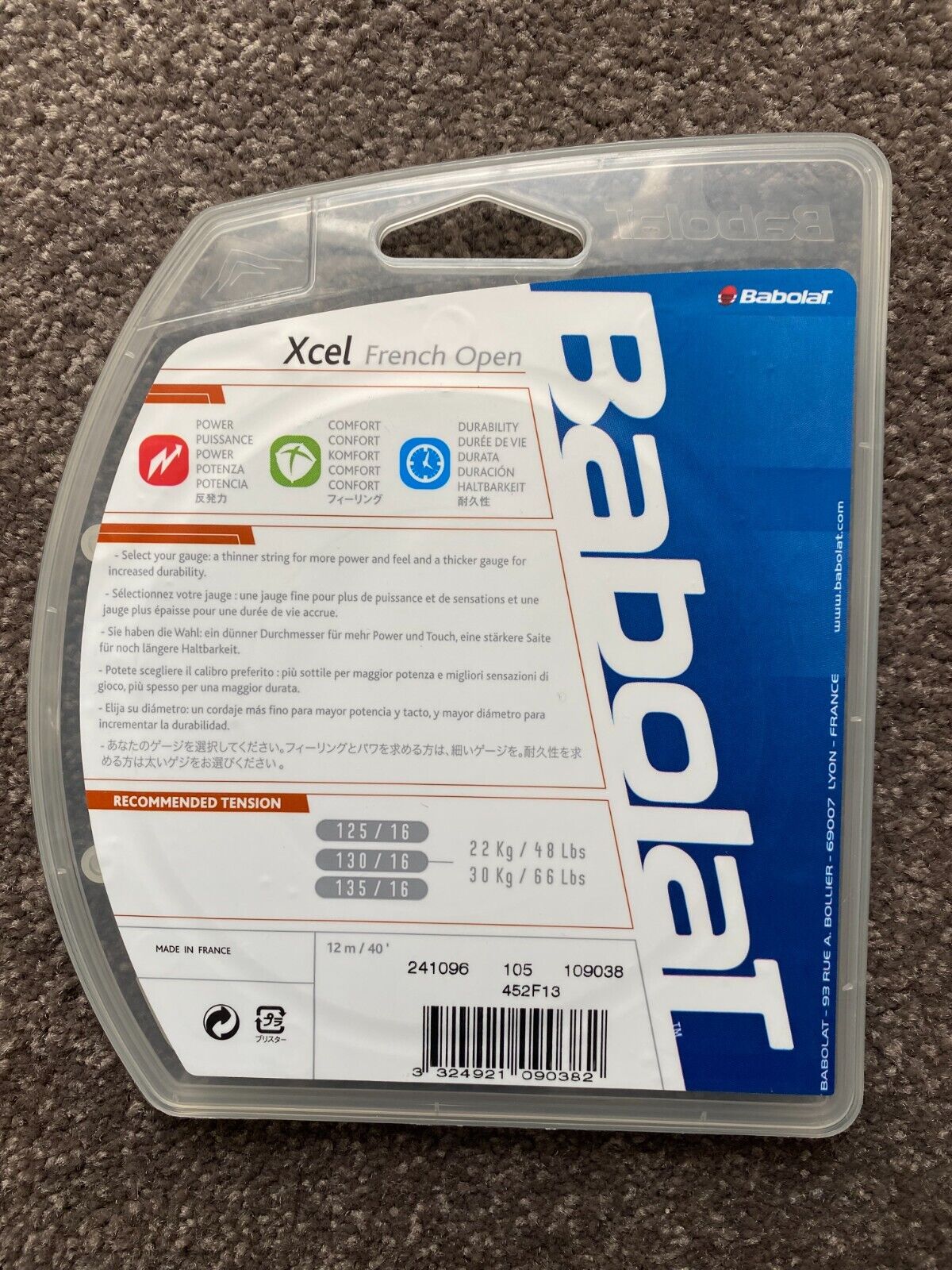 Babolat Xcel French Open 1.35/15L 12M Set Tennis String Black