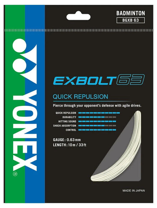 Yonex Exbolt 63 0.63mm Badminton string 10M Set White  Made in Japan