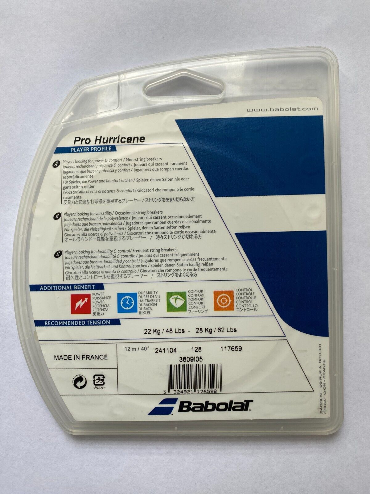 Babolat Pro Hurricane 17/1.25 12M Tennis String 12M Set White