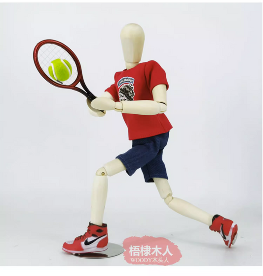 Wooden figure playing tennis （Height 30 CM）RED Clothing