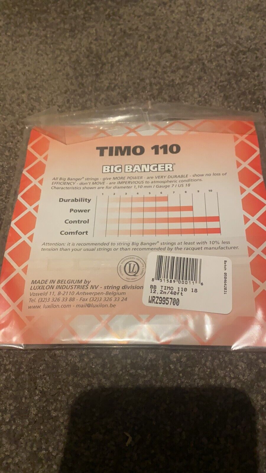 New Luxilon Timo 18 Gauge /110 Tennis String 12.2m Set WRZ995700