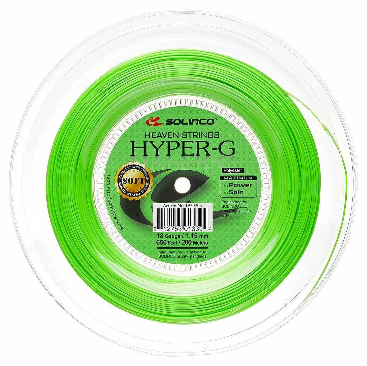 Solinco HYPER-G Soft 1.15mm/18 Tennis String 200M Green