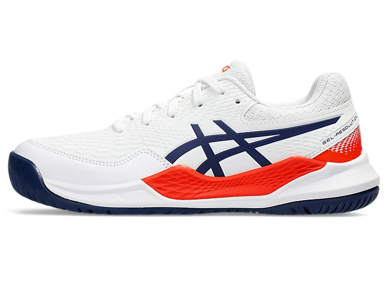 GEL-RESOLUTION 9 GRADE SCHOOL White/Blue Junior Tennis Shoe