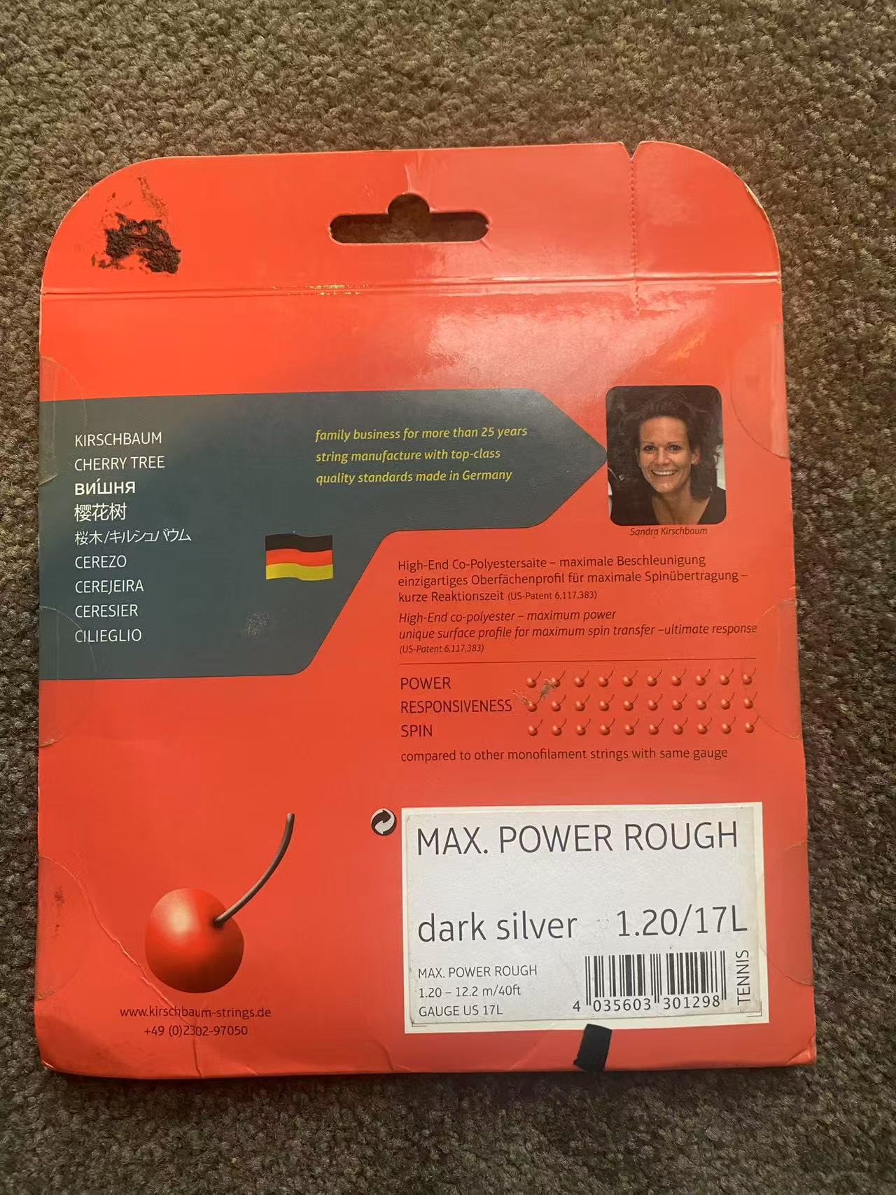 Kirschbaum Max Power 17L / 1.20mm Tennis Strings 12M Set Dark Silver