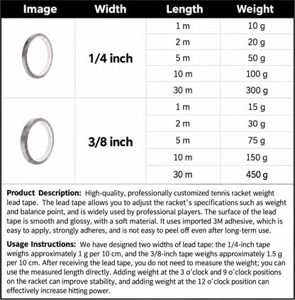 Tennis Racquet with Lead Tape 3/8 inch wide
