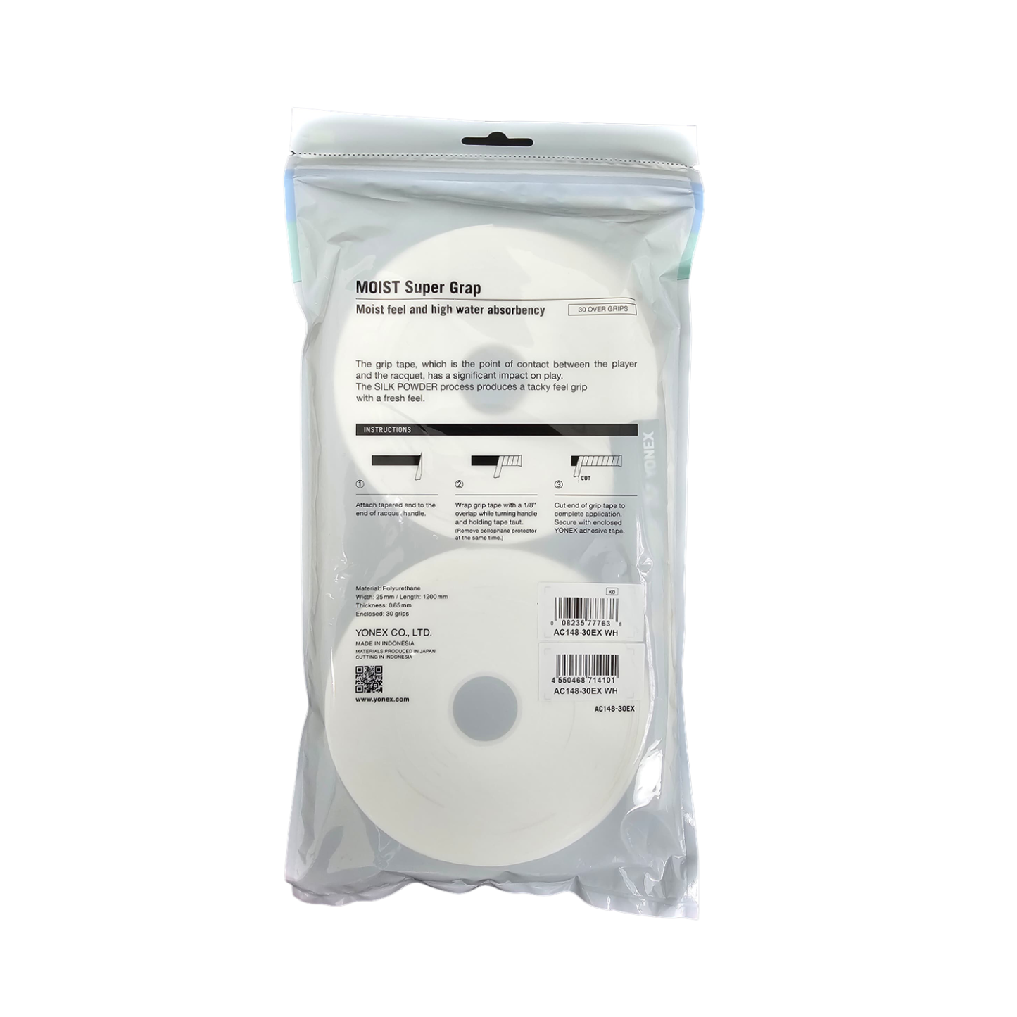 YONEX AC148 30EX Moist Super Overgrips White 30 Pack
